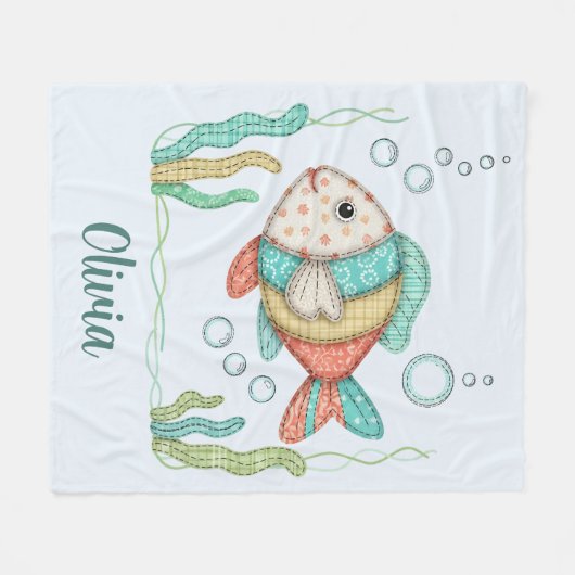 Charming-Patchwork-Fisch Fleecedecke (Vorderseite (Horizontal))