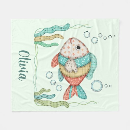 Charming-Patchwork-Fisch Fleecedecke (Vorderseite (Horizontal))