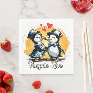 Charming Penguin Couple Serviette