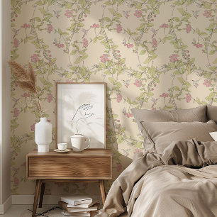 Charming Periwinkle & Hummingbirds Pink & Green Tapete