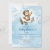 Charming pilot teddy bear blue boy shower invites einladung (Vorderseite)