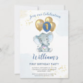 Charming Pink Blue Elephant First Birthday Boy Einladung (Vorderseite)
