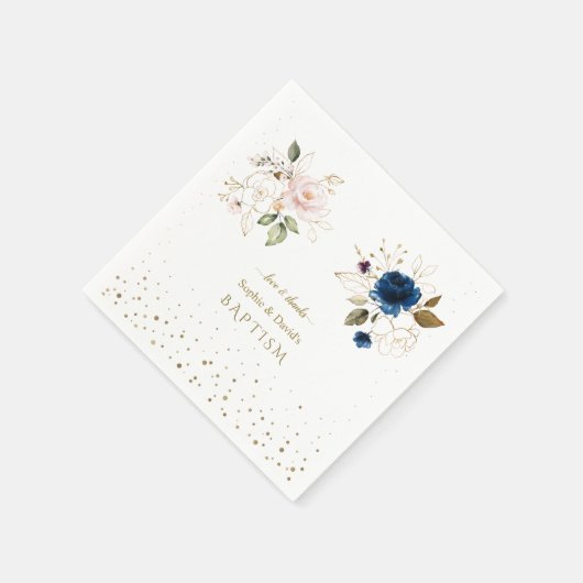 Charming Pink Blue Gold Blume Twins Taufe Serviette (Ecke)