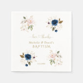 Charming Pink Blue Gold Floral Twins Taufe Serviette (Vorderseite)