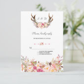 Charming Pink Blush Floral Antlers Wedding RSVP (Stehend Vorderseite)