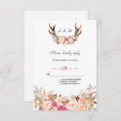 Charming Pink Blush Floral Antlers Wedding RSVP (Vorne/Hinten)