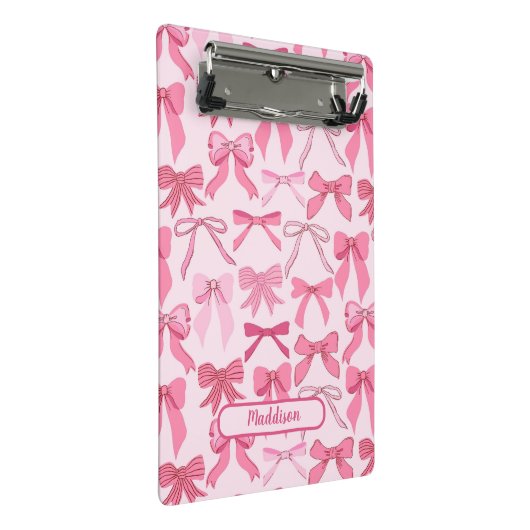 Charming pink bow pattern mini klemmbrett (Schrägansicht)