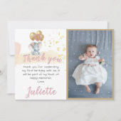 Charming Pink Elephant Foto Erstgeburtenmädchen Dankeskarte (Vorderseite)