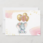 Charming Pink Elephant Foto Erstgeburtenmädchen Einladung (Rückseite)