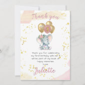 Charming Pink Floral Elefant Danke Karte (Vorderseite)