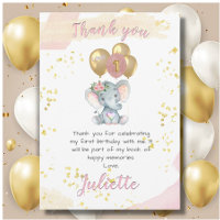 Charming Pink Floral Elefant Danke Karte