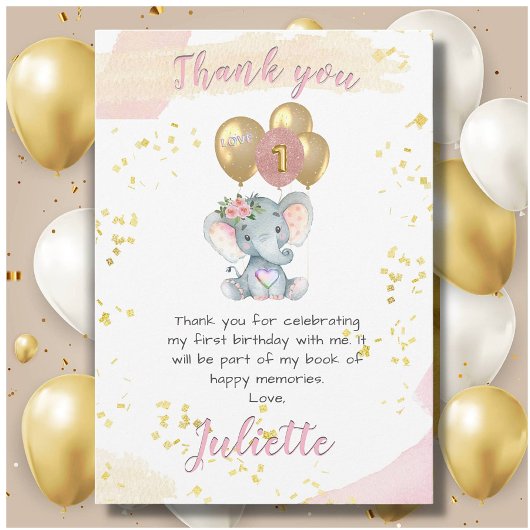 Charming Pink Floral Elefant Danke Karte