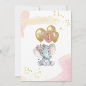 Charming Pink Floral Elephant Erstes Geburtstagsmä Einladung (Rückseite)