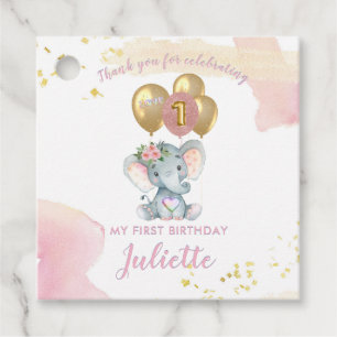 Charming Pink Floral Elephant Erstes Geburtstagsmä Geschenkanhänger