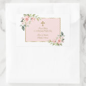 Charming Pink Floral Gold Erste Heilige Kommune Rechteckiger Aufkleber (Tasche)