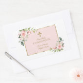 Charming Pink Floral Gold Erste Heilige Kommune Rechteckiger Aufkleber (Umschlag)
