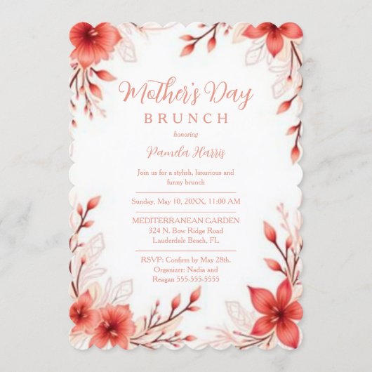 Charming Pink Floral Mothers Day Brunch Einladung (Vorderseite)
