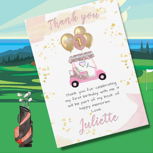Charming Pink Glam Golf Cart Danke Karte