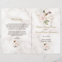 Charming Pink Gold Blume Marmorhochzeit Programm