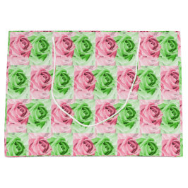 Charming Pink & Green Rose Wide Gift Bag Große Geschenktüte