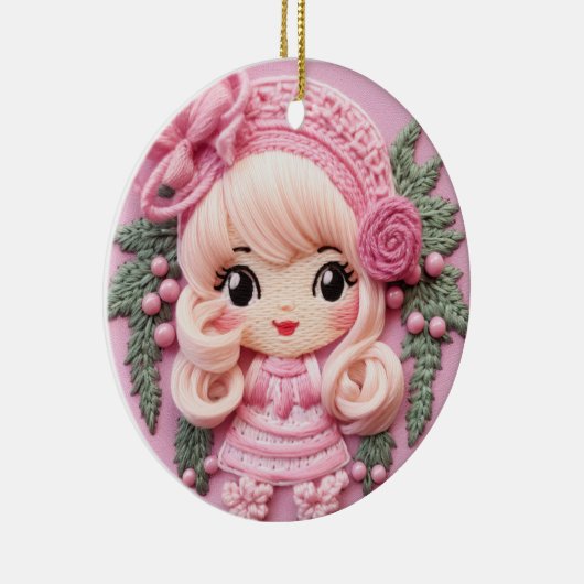 Charming Pink Holiday Elf Keramik Ornament (Rechts)