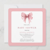 Charming Pink Ribbon Bow Girl Baby Dusche Einladung (Vorderseite)