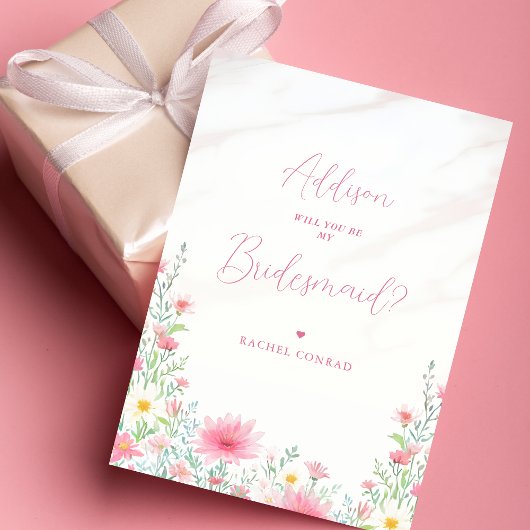 Charming Pink Shades Wildflowers Bridesmaid Einladung