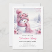 Charming Pink Snowman Editable Christmas Invite   Einladung (Vorderseite)