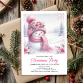 Charming Pink Snowman Editable Christmas Invite Einladung