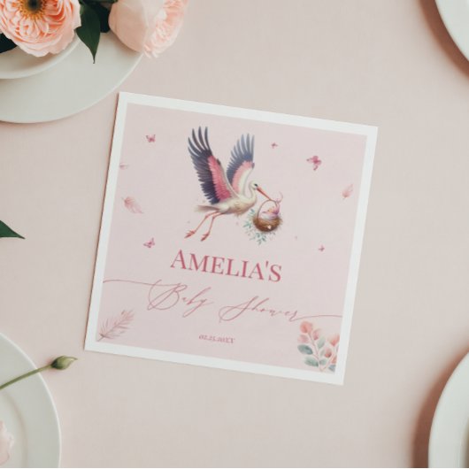 Charming Pink Stork Baby Dusche Napkins Serviette