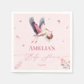 Charming Pink Stork Baby Dusche Napkins Serviette (Vorderseite)