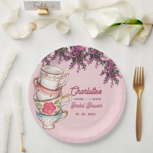 Charming Pink Teacup Floral Bridal Shower Party Pappteller (Hochzeit)