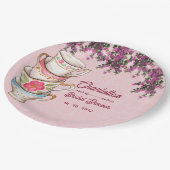 Charming Pink Teacup Floral Bridal Shower Party Pappteller (Schrägansicht)