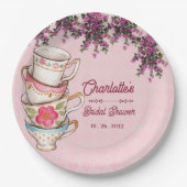 Charming Pink Teacup Floral Bridal Shower Party Pappteller (Vorderseite)