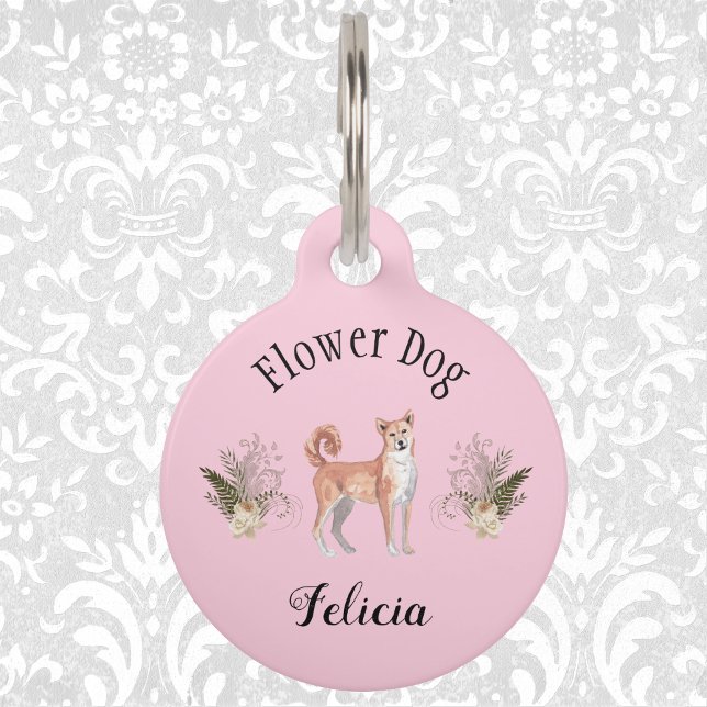 Charming Pink Wedding Blume Hund Shibu Inu Haustiermarke (Von Creator hochgeladen)