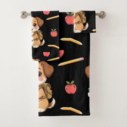 Charming puppy reading, school bag pattern badhandtuch set (Insitu)