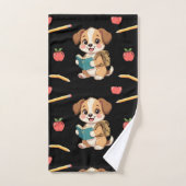 Charming puppy reading, school bag pattern  badhandtuch set (Handtuch)