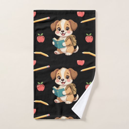 Charming puppy reading, school bag pattern badhandtuch set (Handtuch)