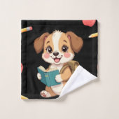 Charming puppy reading, school bag pattern badhandtuch set (Waschlappen)
