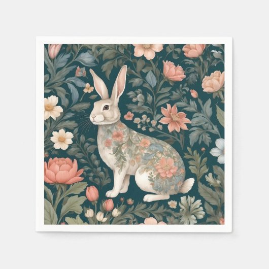 Charming Rabbit William Morris Inspirierte floral Serviette (Vorderseite)