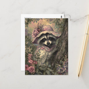 Charming Raccoon in einem Kleid und Bonnet Postkarte