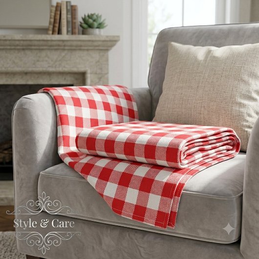 Charming Red Gingham Karo Pattern Fleecedecke