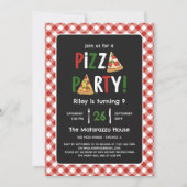 Charming Red Gingham Pizza Party Birthday Einladung (Vorderseite)