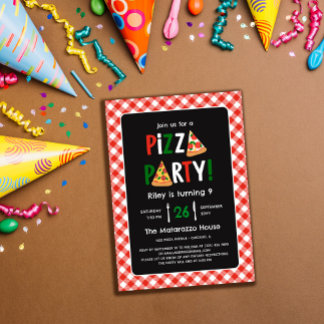 Charming Red Gingham Pizza Party Geburtstag Einladung