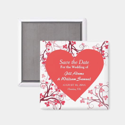 Charming Red Heart Save the Date Magnet (Vorderseite/Rückseite)