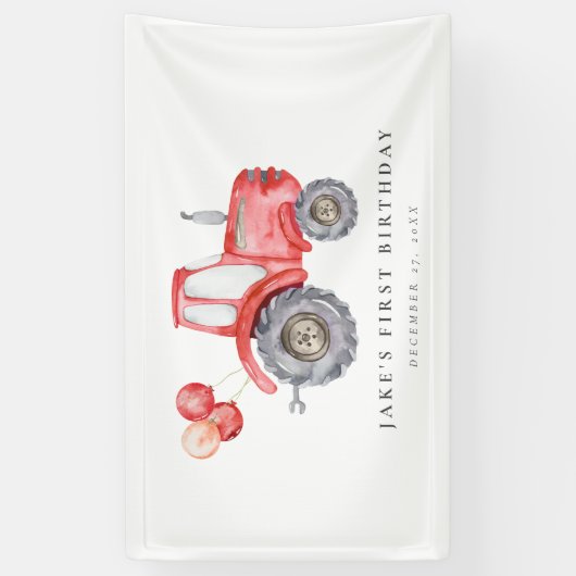 Charming Red Tractor Birthday Banner (Vertikal)