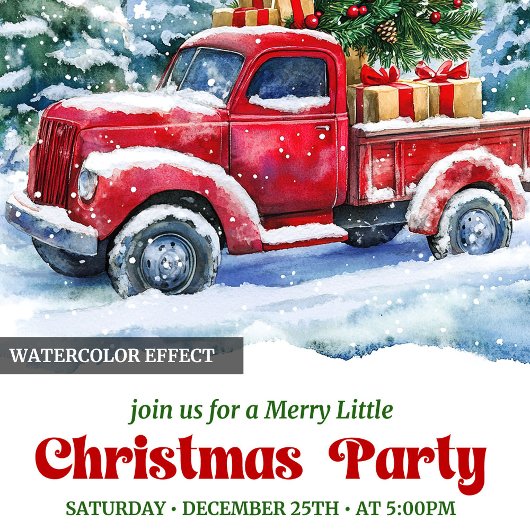 Charming red truck Christmas scene rustic invites Einladung