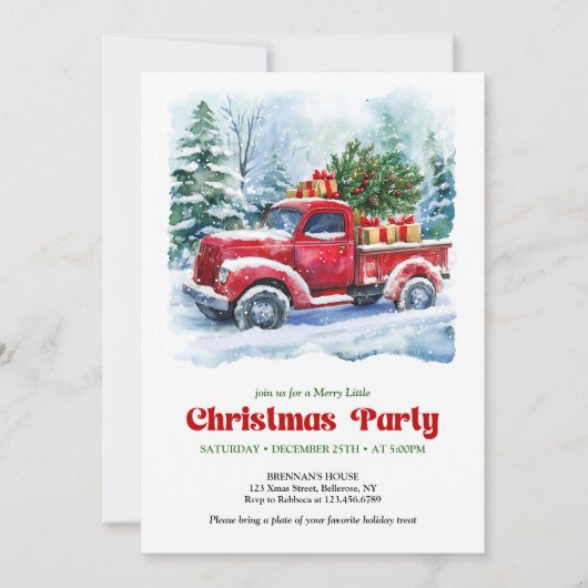 Charming red truck Christmas scene rustic invites Einladung (Vorderseite)