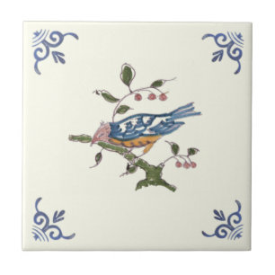 Charming Repro Delft Bird auf Zweig mit Berries Fliese
