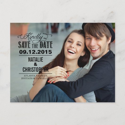 Charming Request Wedding Save the Date - Black Ankündigungspostkarte (Vorderseite)